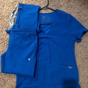 Figs Royal Blue V-Neck Scrub Top and Pants